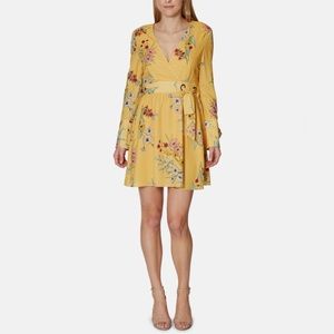 avec les filles yellow long sleeve mini trapeze dress, size 12